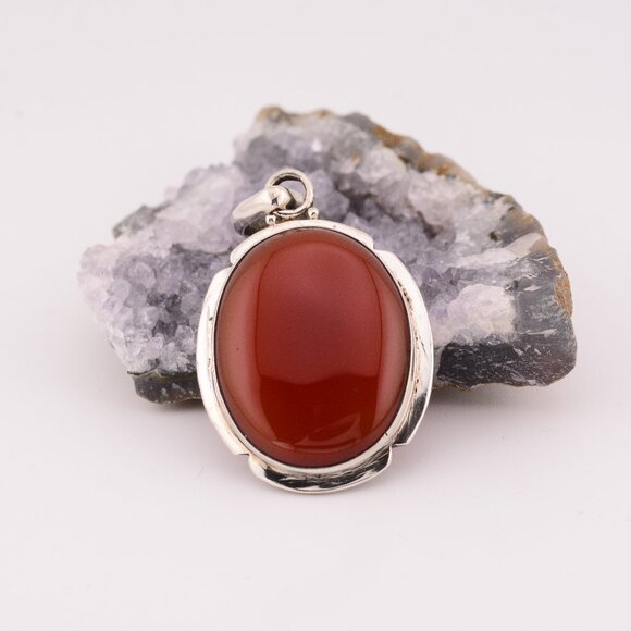 925 Carnelian Cabochon Pendant - Picture 1 of 10